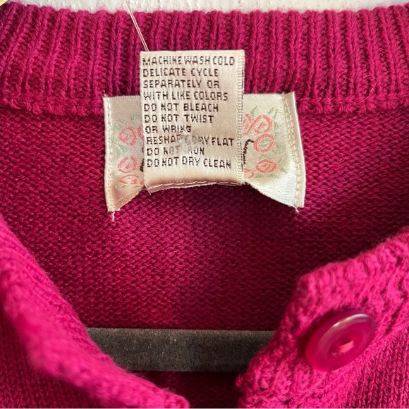 Vintage Jenny Cardigan Hot Pink Knit Button Front Sweater Sz SP NWT Old Stock - Picture 7 of 11